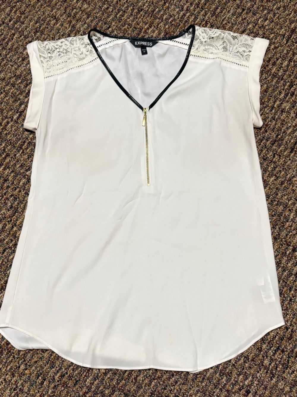 Express White Women’s Lace Half Zip Shirt